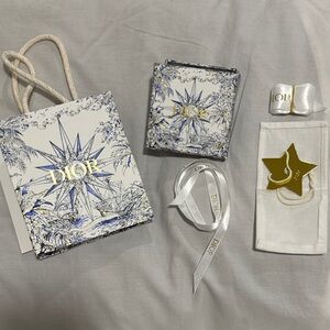 Dior Blue and White Bag, Gift Container, Jewelry Pouch, & Gold Star Set